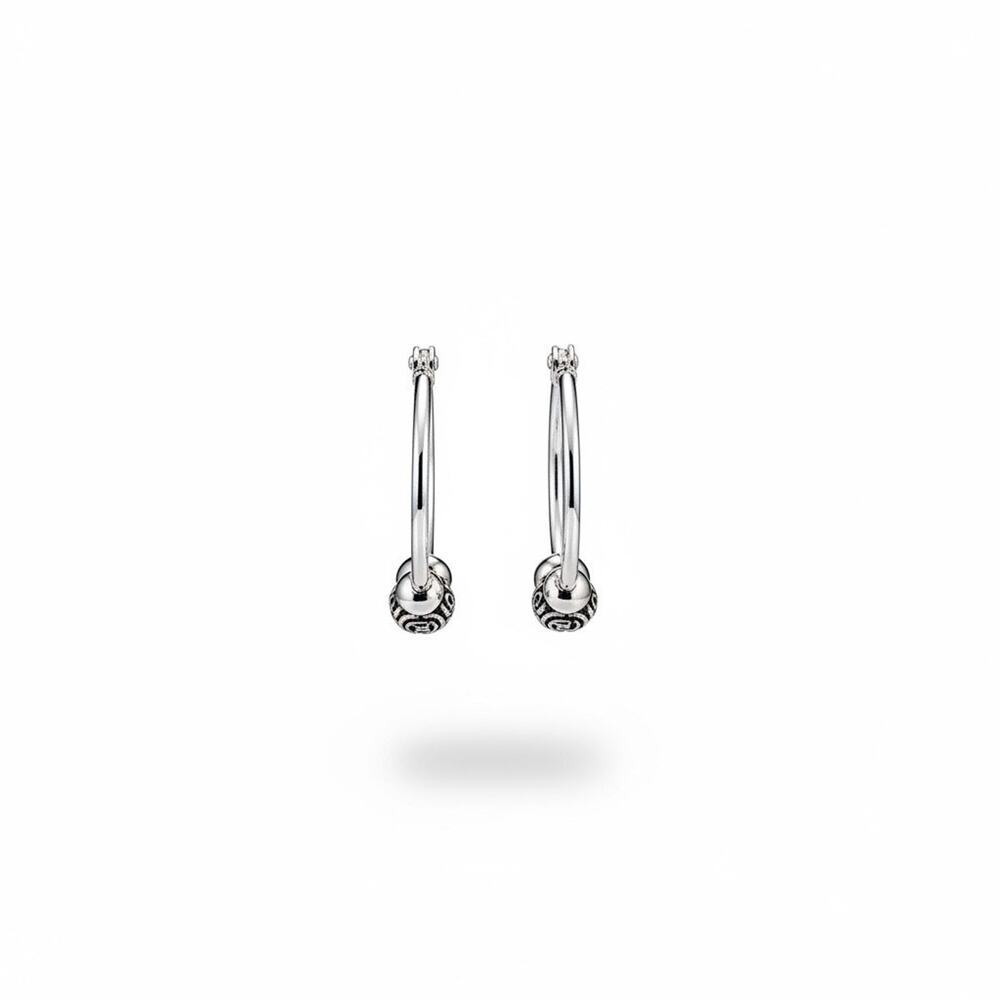 Lauren Ralph Lauren Silver Tone Beaded Hoop Earrings Classic